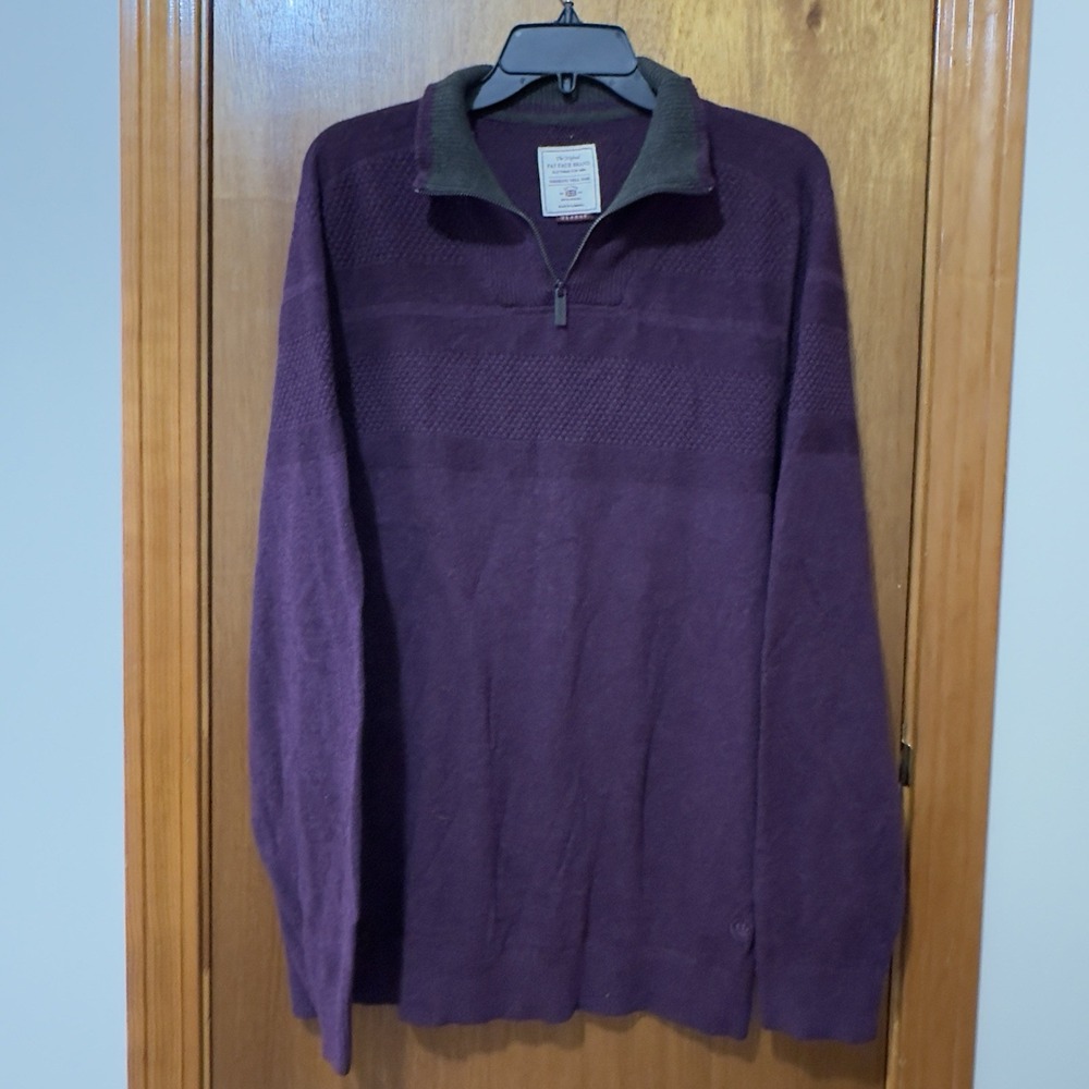 Fat Face Men's Purple Half-Zip Sweater with Olive Collar